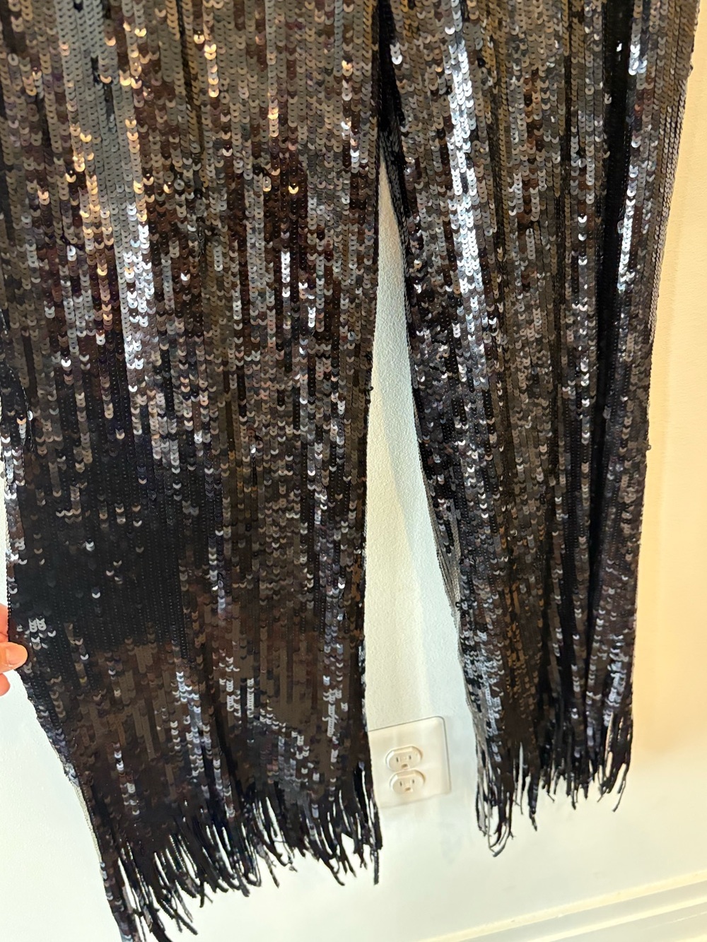 Black Sequin Fringe Wide Leg Pants XS